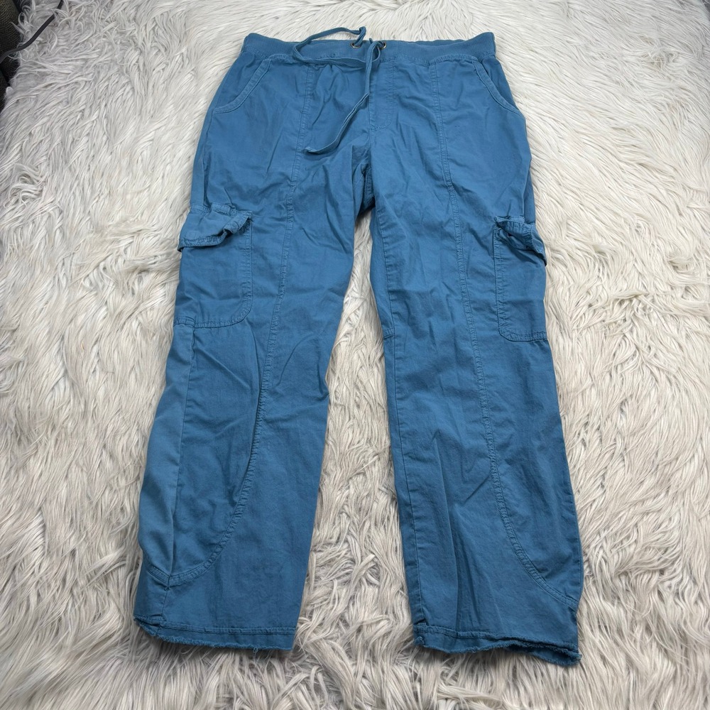 XCVI Wearable Women's S Blue Slim Leg Pull On Cropped Cargo Pants Utility Artsy
